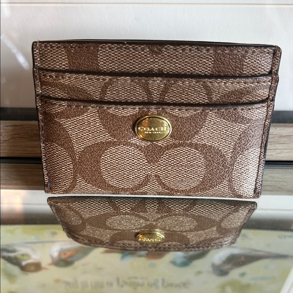 Coach Tan and Brown Card Holder with Gold Accent - Picture 2 of 9